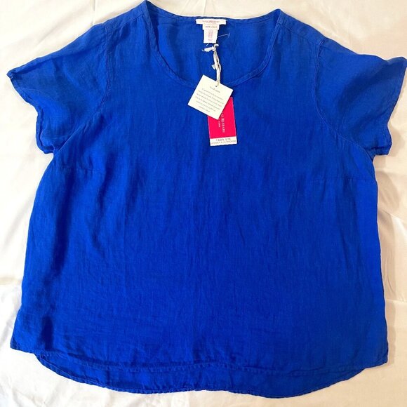 Isaac Mizrahi Tops - Isaac Mizrahi. Women's blouse in blue, short sleeves, 100% linen. Made in India